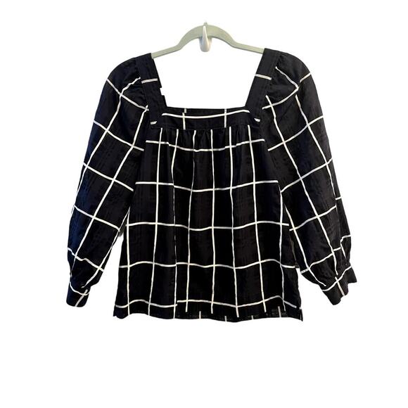J. Crew Women's Size 2 Navy White Pattern Square Neck Blouse - Picture 1 of 7